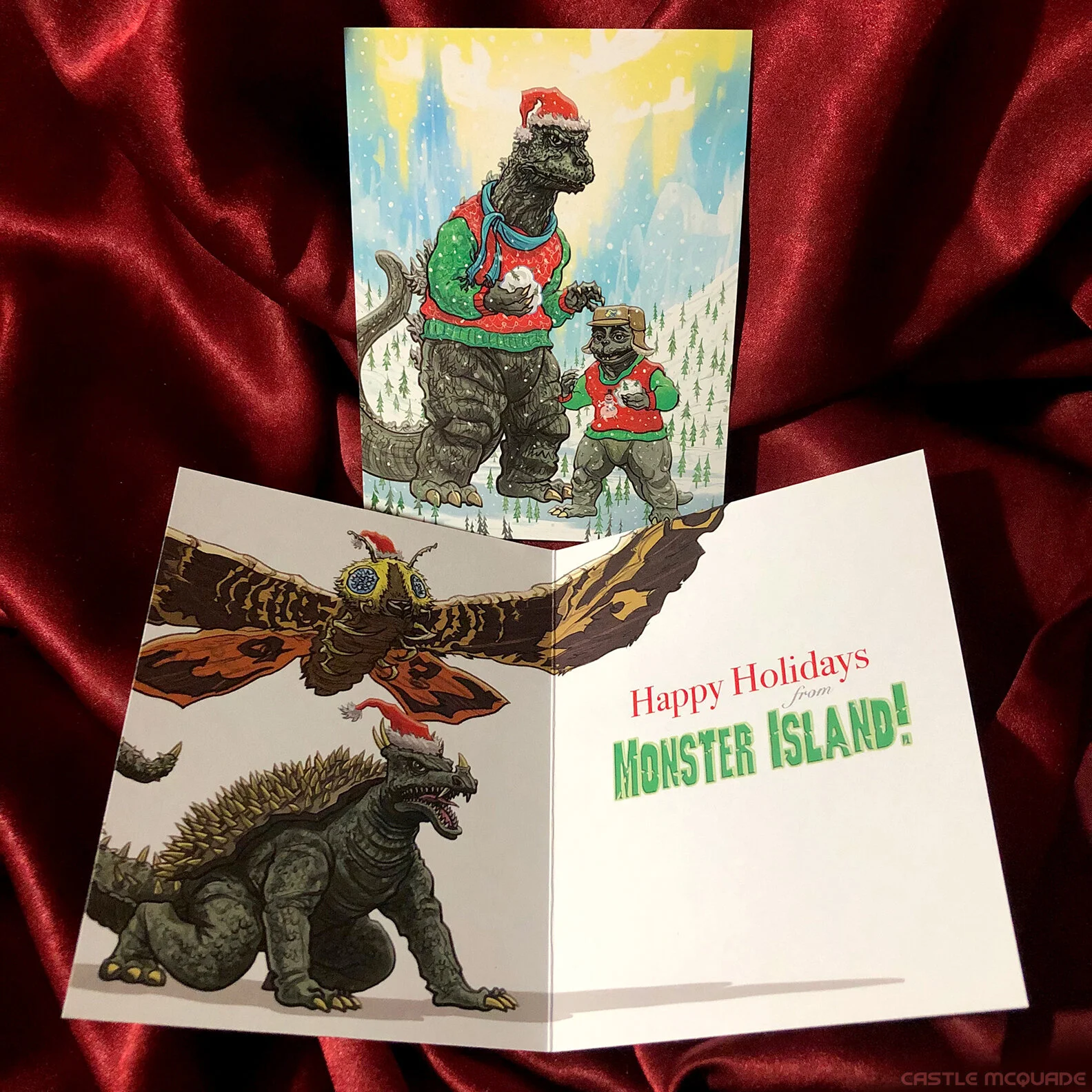 Godzilla Monster Island Christmas Card Castle McQuade 1.jpg