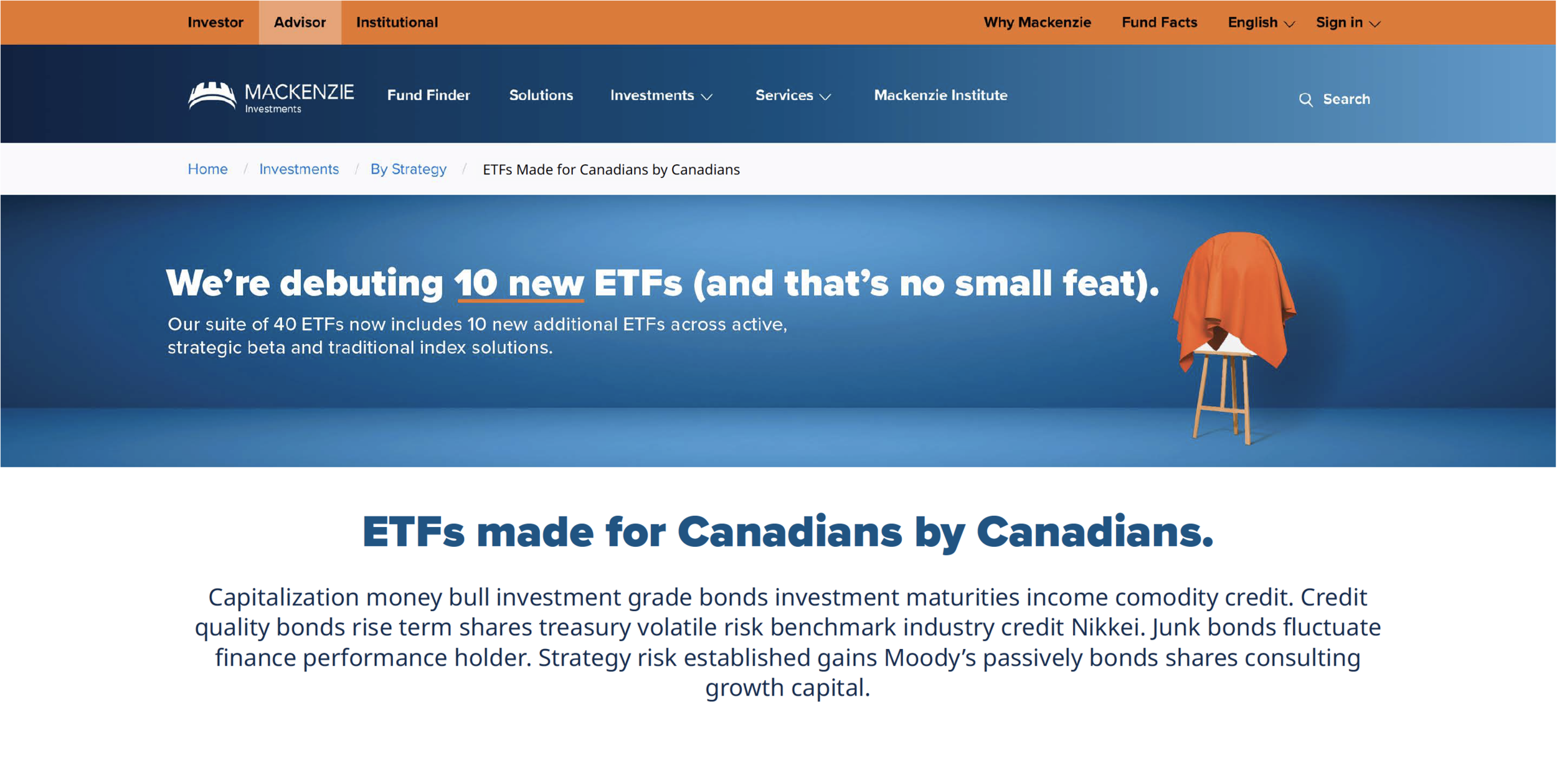 ETF website landing page