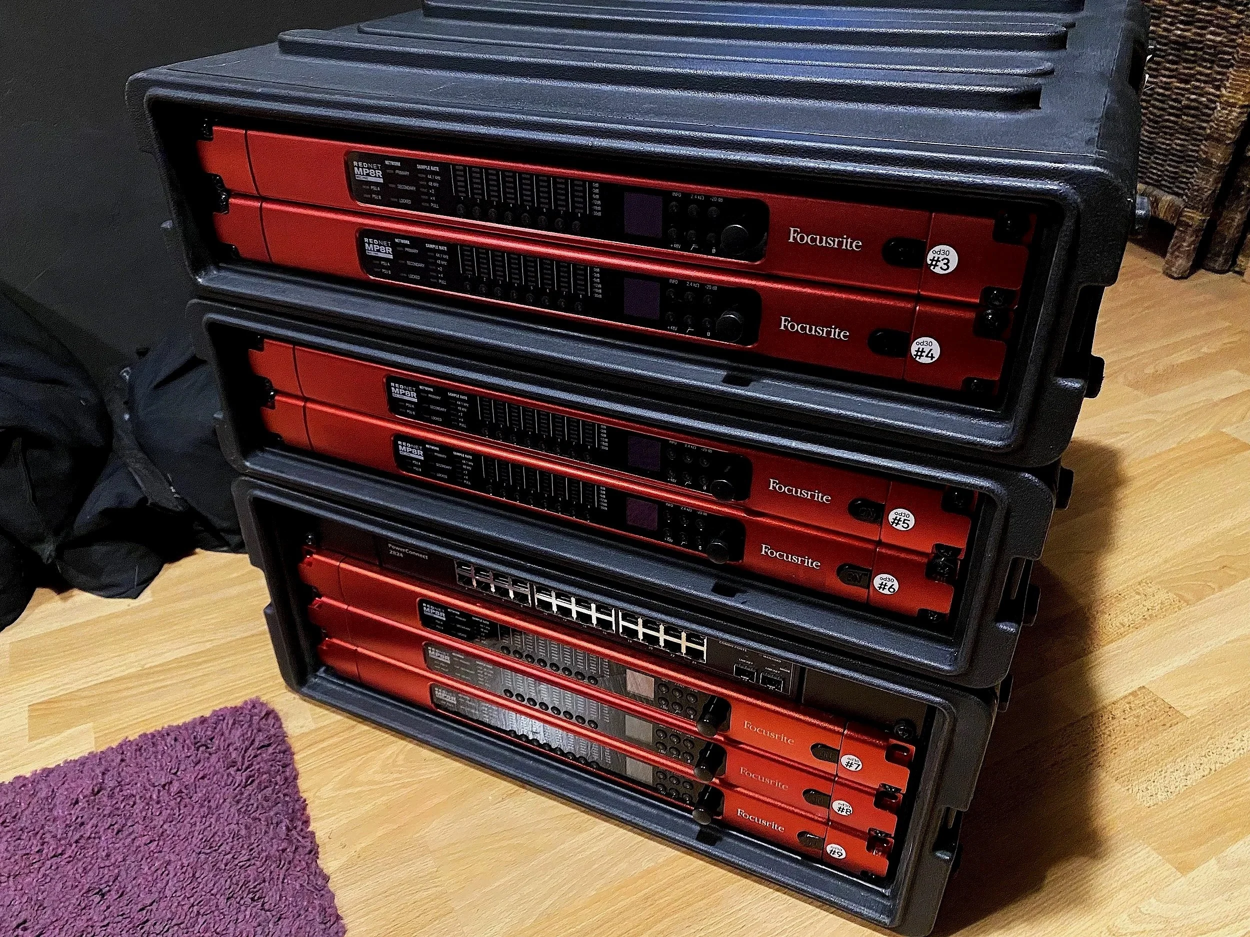  56 of 72 channels of RedNet Remote Preamps 