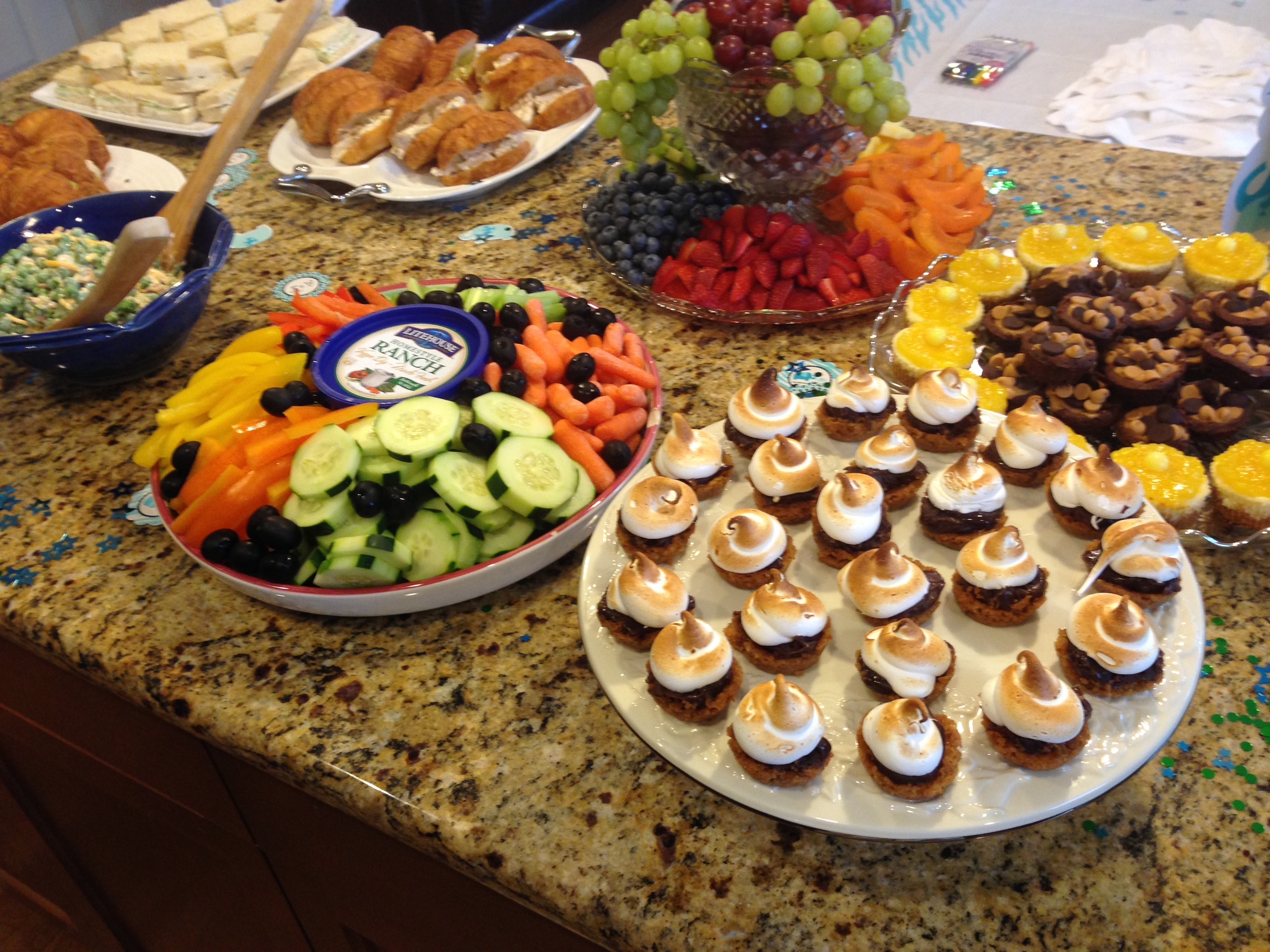 The beautiful buffet spread for the baby shower. 