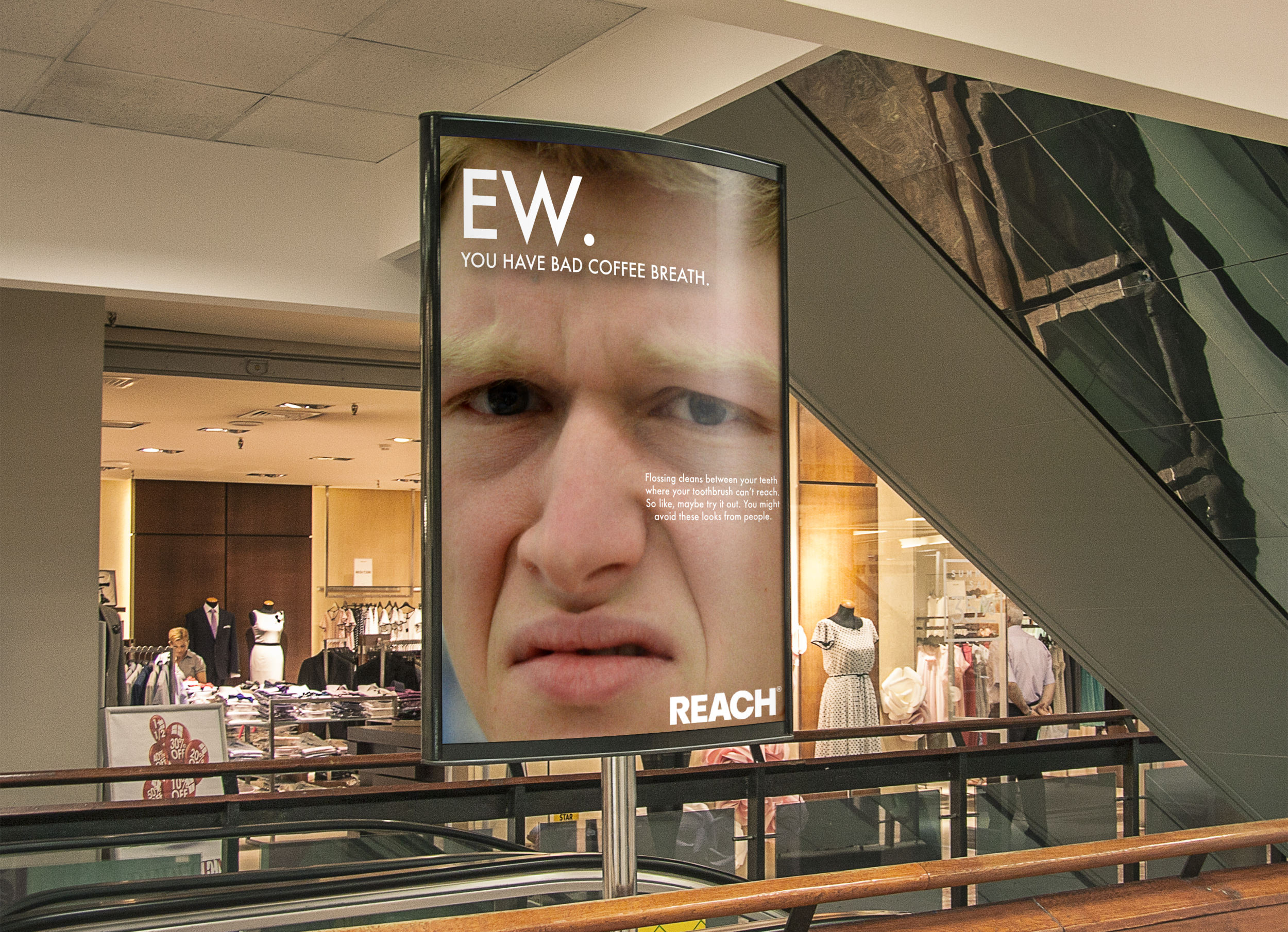 "You have bad coffee breath."Outside of a coffee shop in a mall.