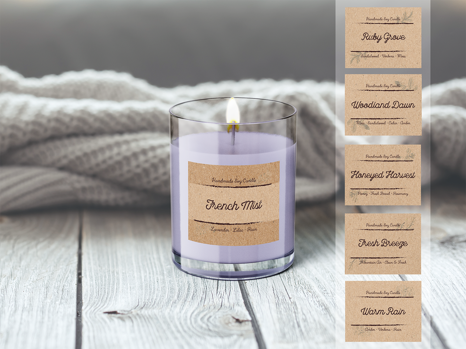 Labels for homemade soy candles.