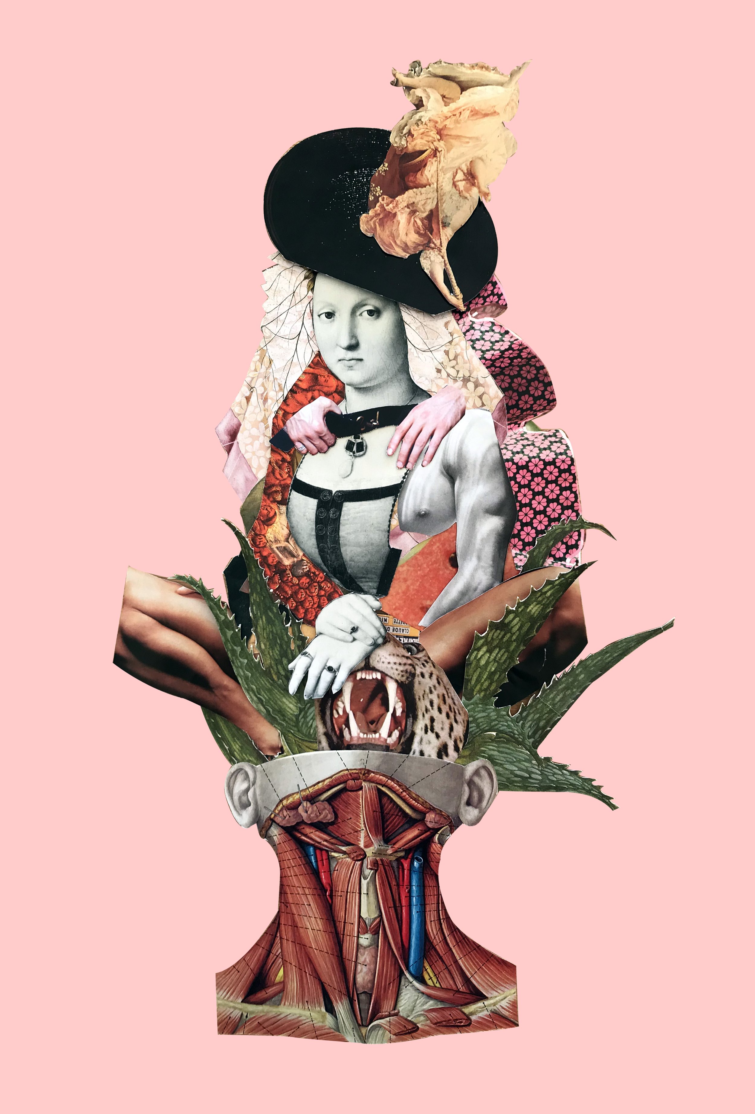'Down the Rabbit Hole' Analogue collage on board, 45cm x 60cm, 2020