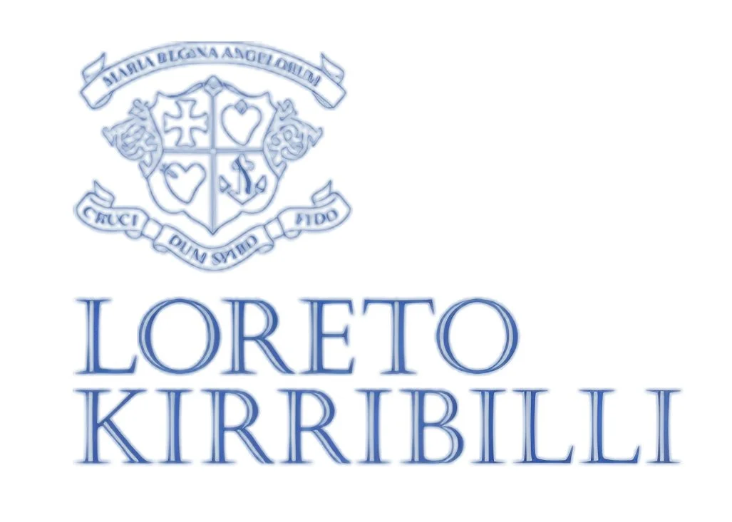 The image features a diploma with a crest at the top. Beneath the crest, the name "Loreto Kirribilli" is prominently displayed in large blue letters.