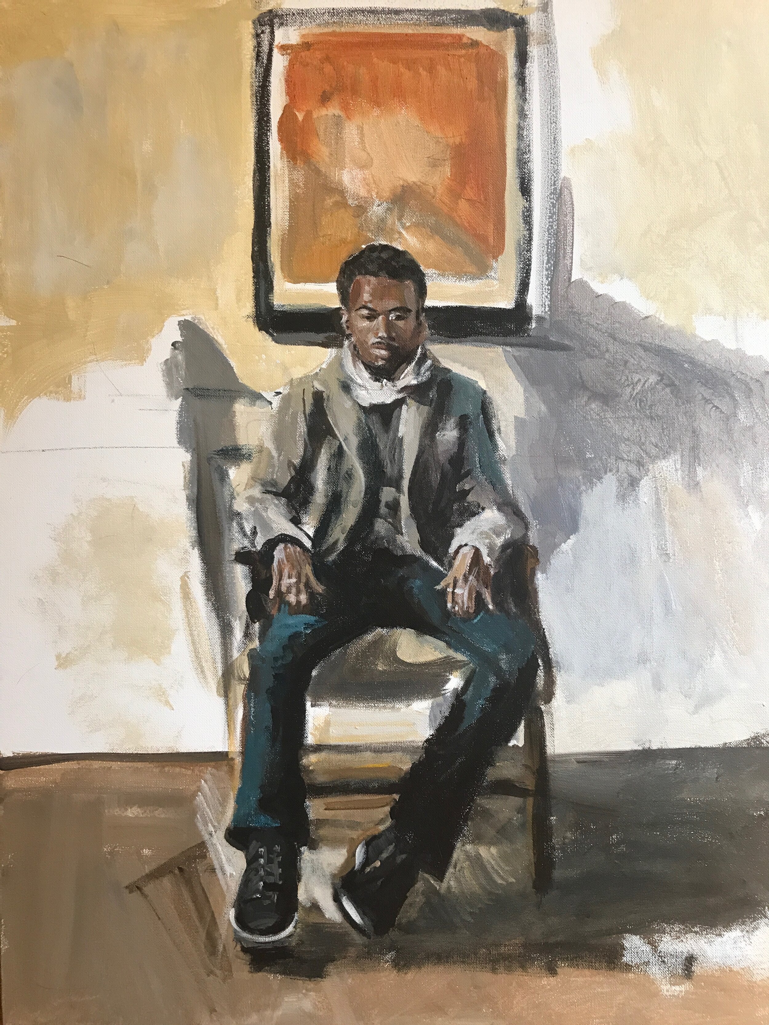 Painting of man in chair by Deborah Jaffe