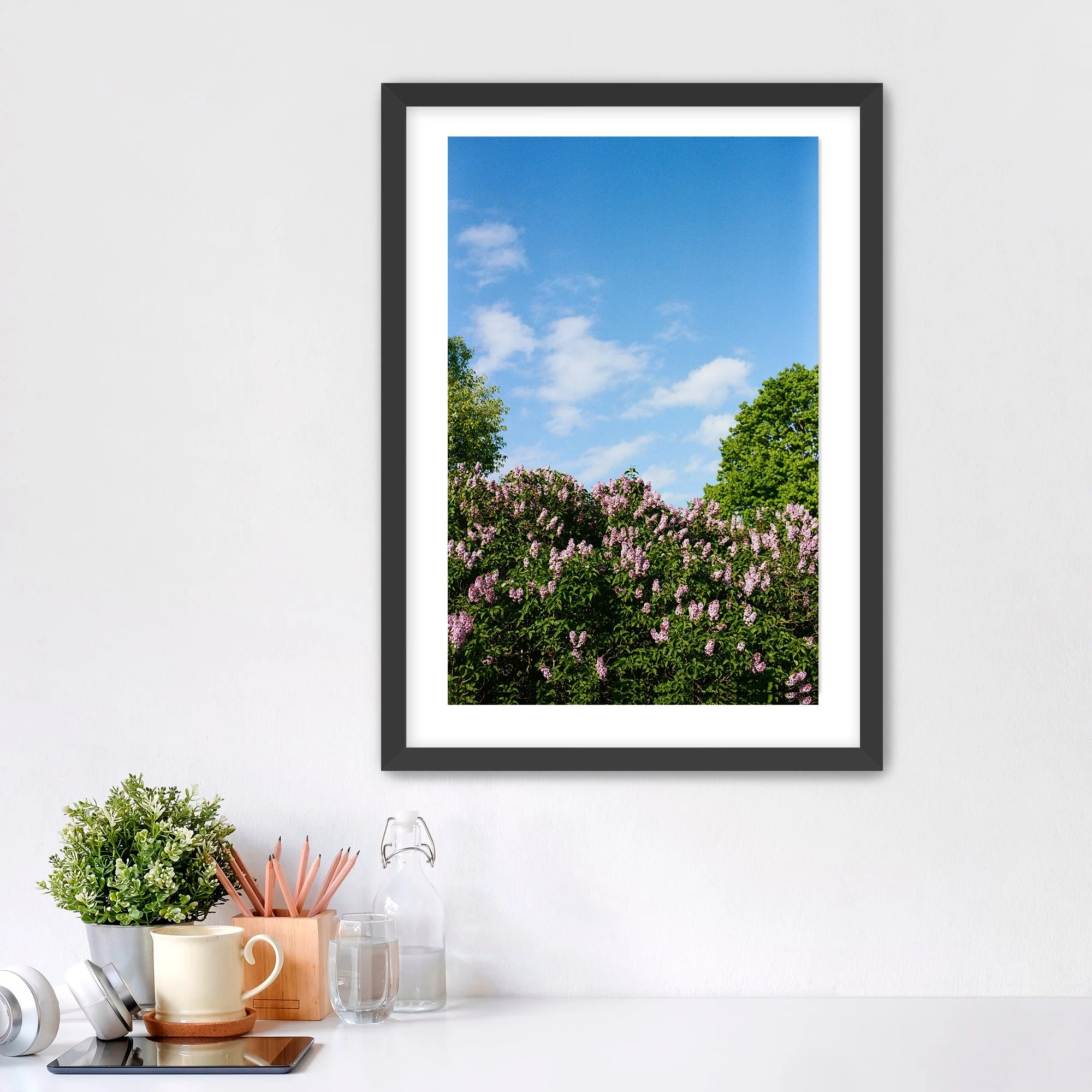Framed Fine Art Spring Lilac Photo Print for Home Decor and Gifts-Black Frame with mat.jpg