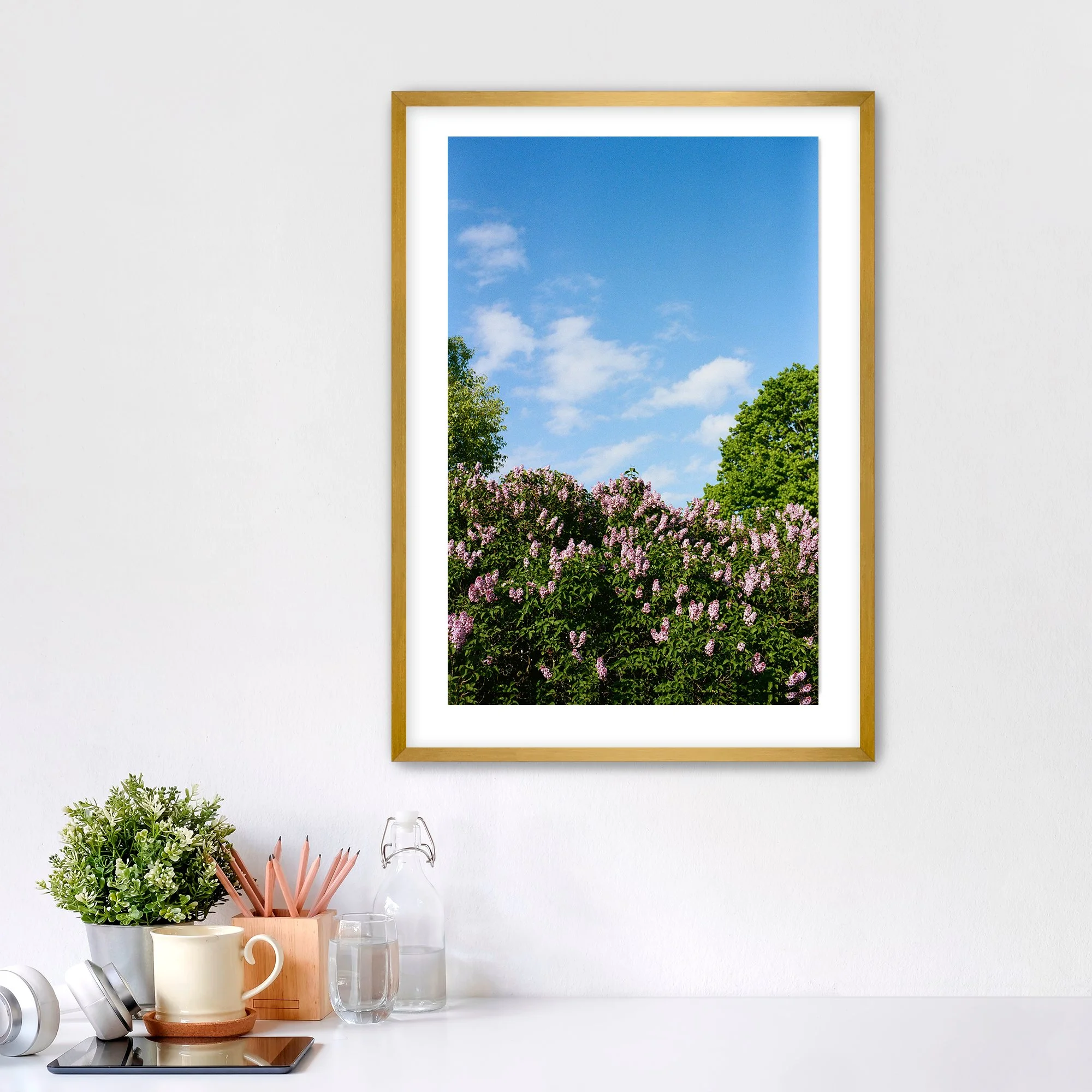 Framed Fine Art Spring Lilac Photo Print for Home Decor and Gifts-Gold Frame with mat.jpg