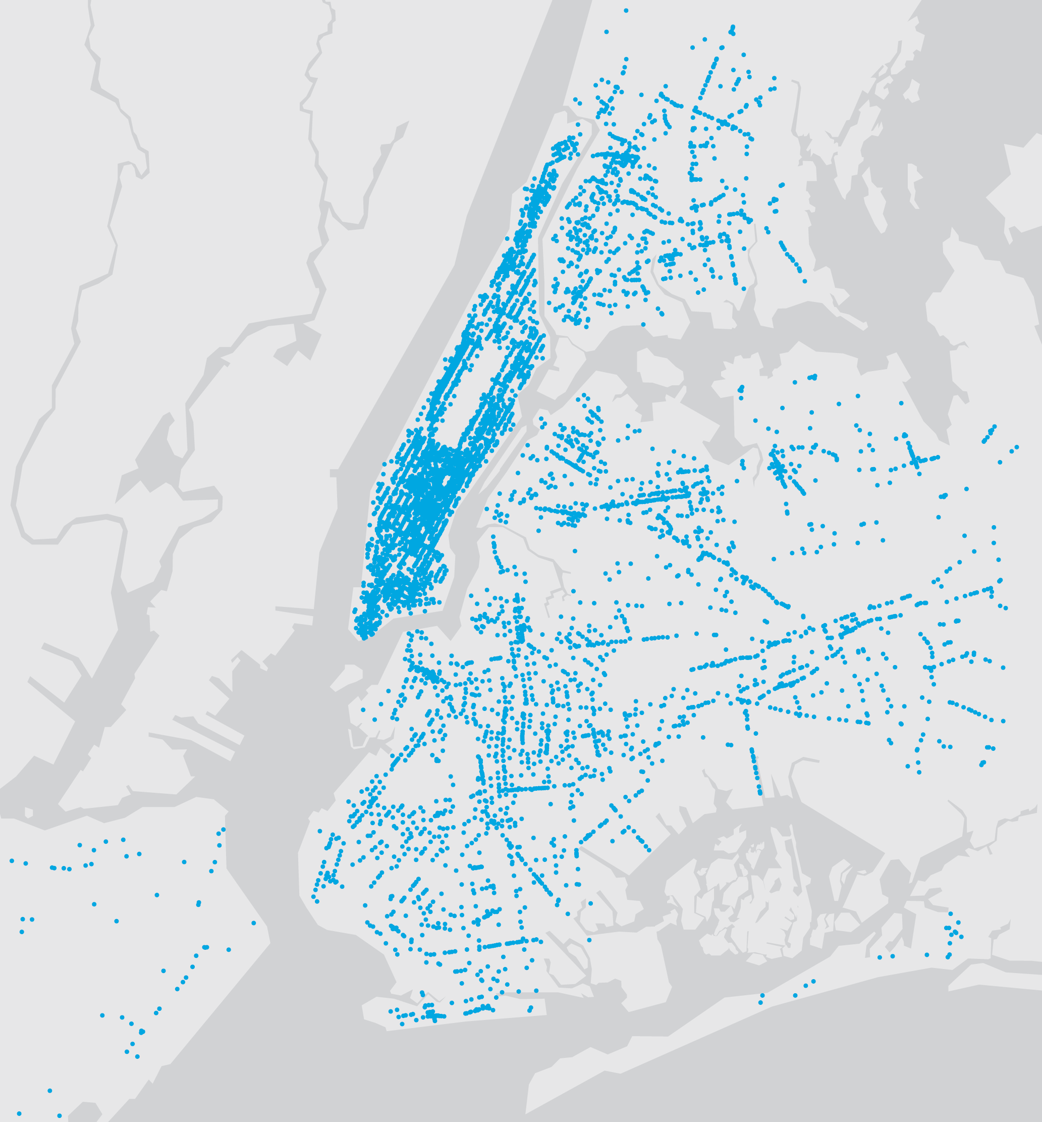 Map of existing payphone locations and future LinkNYC kiosks