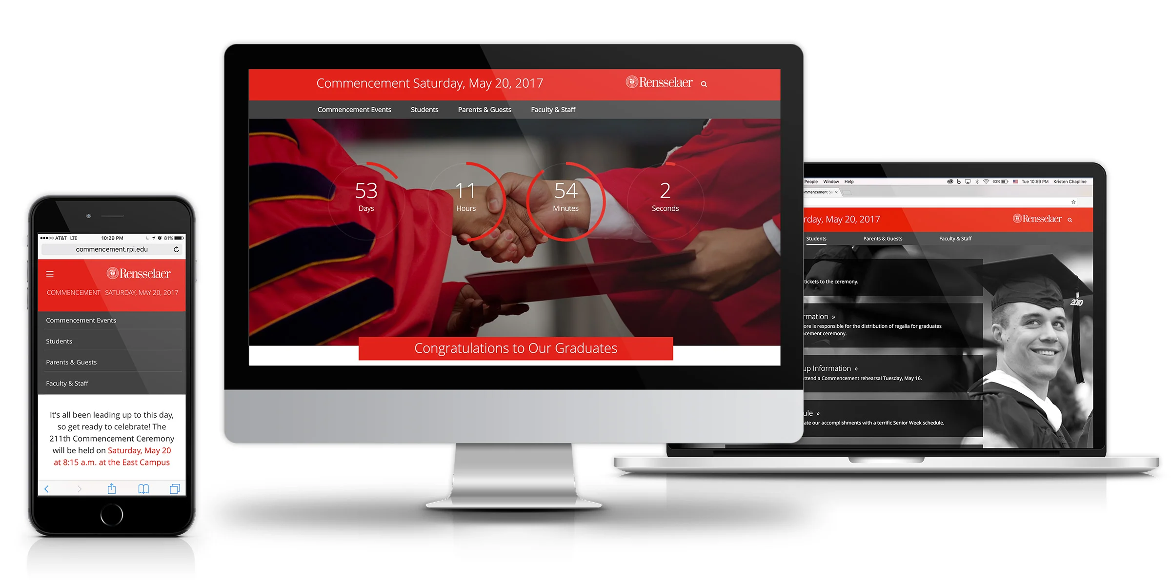 COMMENCEMENT WEBSITEFully responsive, engaging and celebratory re-design of an existing site. The goals were: to portray a feeling of celebration for this milestone in students, parents and faculties lives; decrease the number of repetitive calls an…