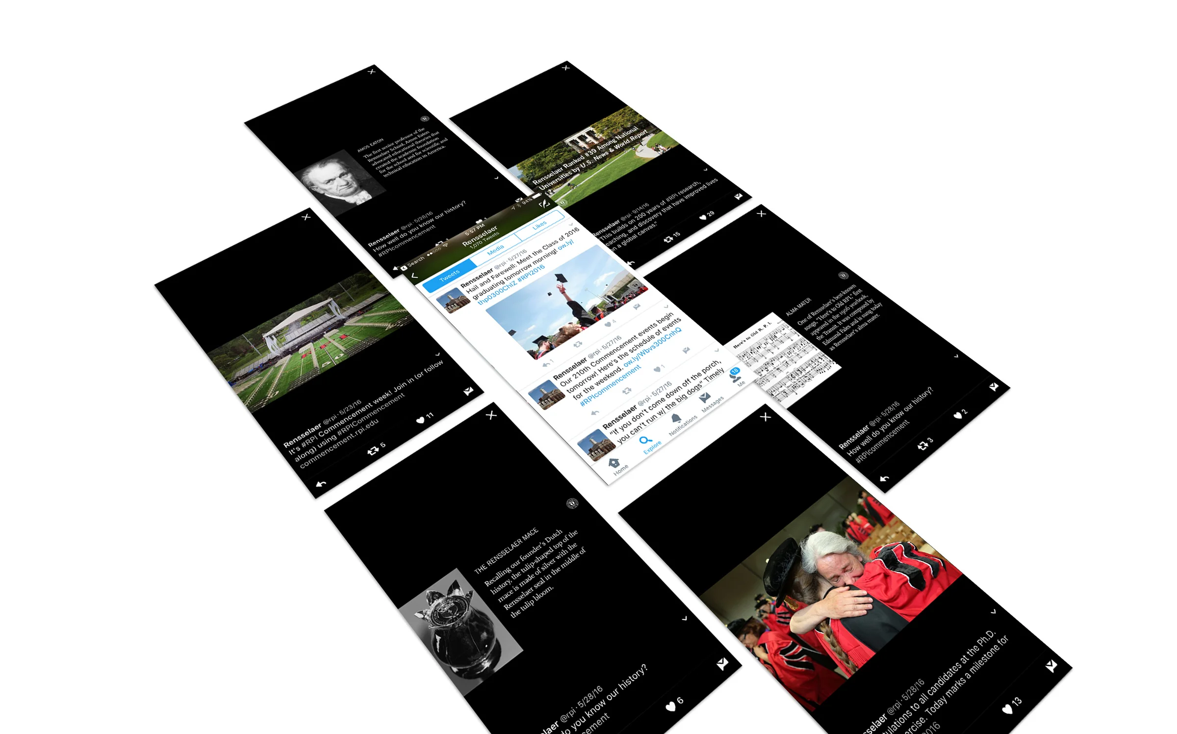 COMMENCEMENT TWEETSA social media plan for Commencement was planned and executed using Hootsuite. A series of RPI history tweets for Commencement morning was created as fodder while family and friends filtered into the stadium to wait and watch thei…