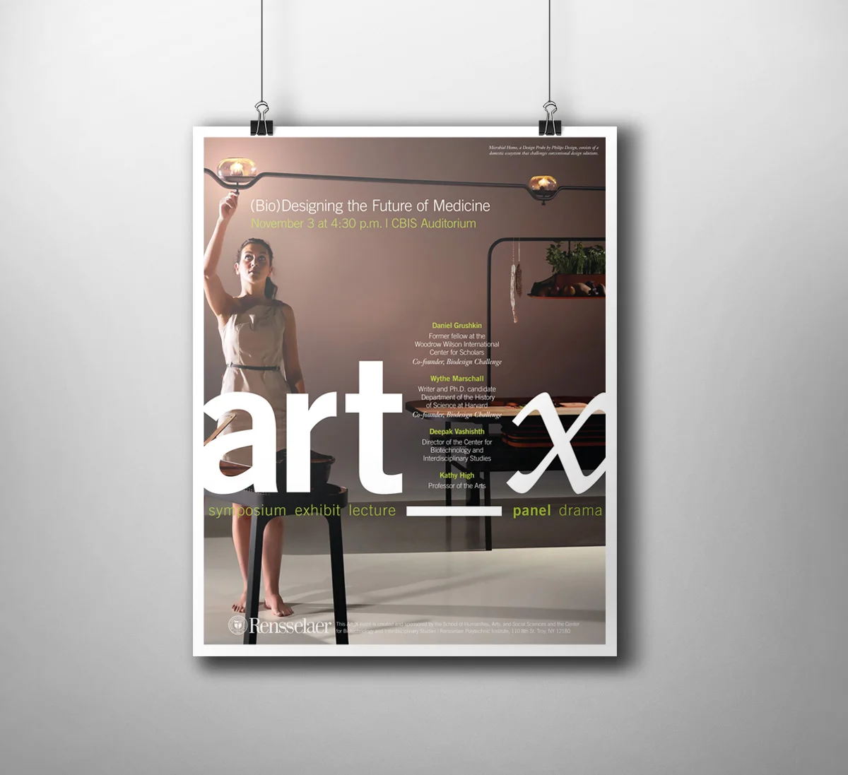 BIODESIGNING THE FUTURE OF MEDICINEThe poster promotes a panel discussion that discusses crossovers between art/design and science and the possible futures for collaborations. Rensselaer participated in a national competition with the Biodesign Chal…