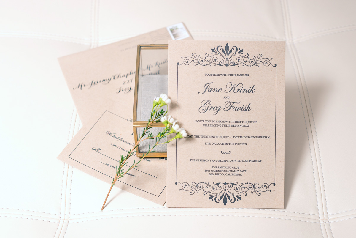 JANE + GREGWedding invitations and RSVP cards printed in one color on Kraft-Tone Paper Parcel Wrap Kraft from French paper.