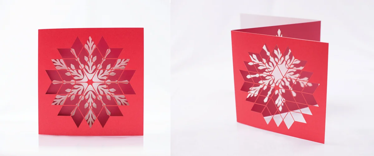 HOLIDAY CARDCustom laser die cut square card. All original concept, design, copywriting, art direction, production, approved ink draw downs and attended press check.