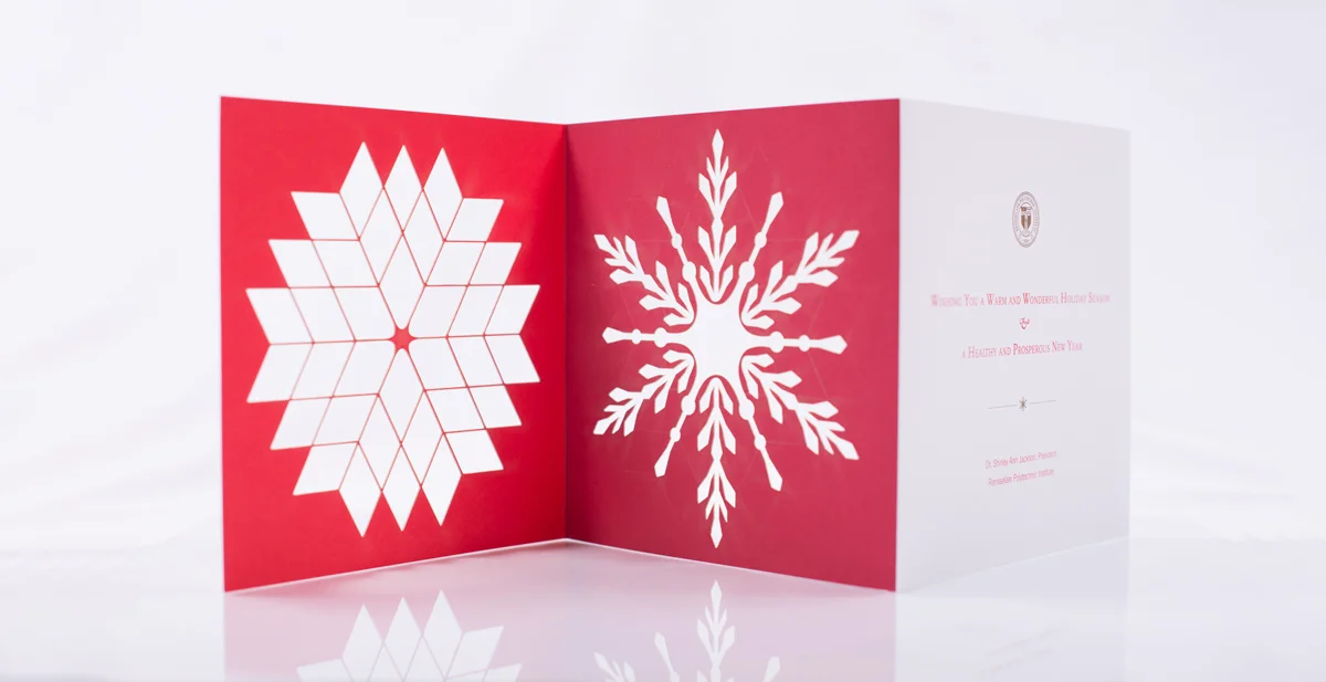 PAPER AND PRINT SPECSPrinted by Universal Wilde in Boston, Massachussetts. Laser die cut by LasX Industries in Minneappolis, Minnesota. Production specs: 3 PMS + Dull AQ coating, 120# Mohawk Superfine Ultra White Cover.