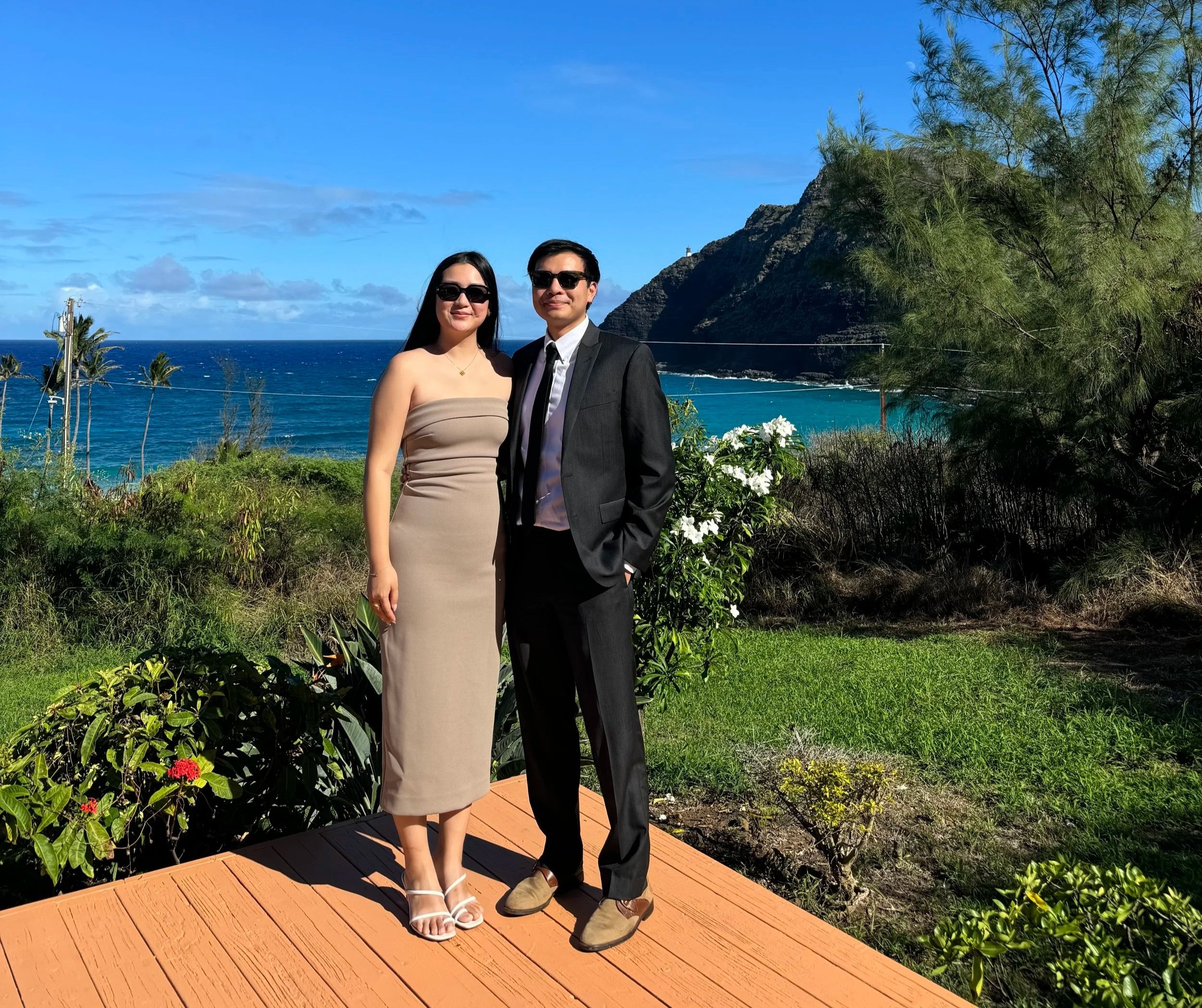 Tong and Evan at a friends' wedding in Hawaii