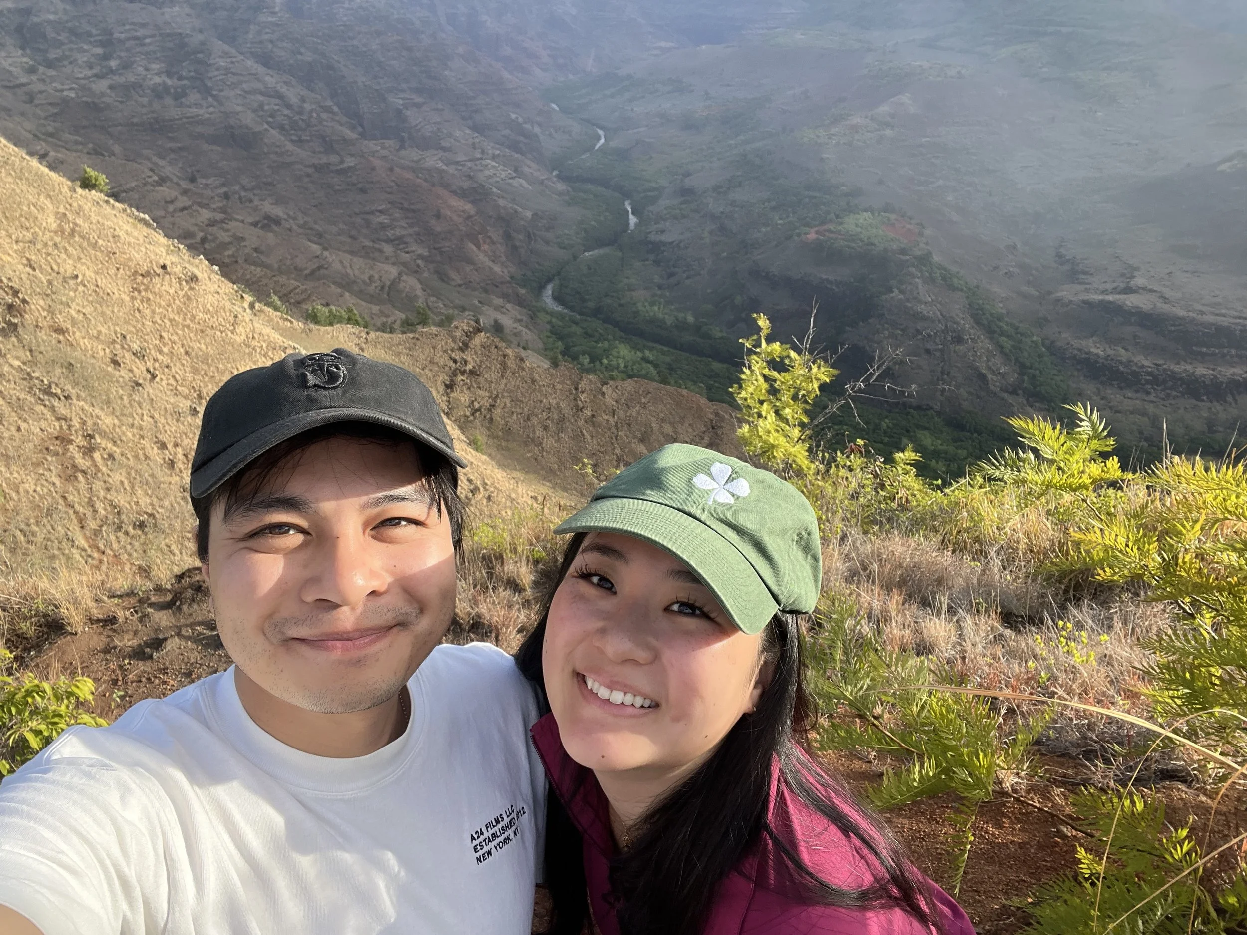 Evan and Tong hiking in Waimea Canyon in Hawaii in 2024