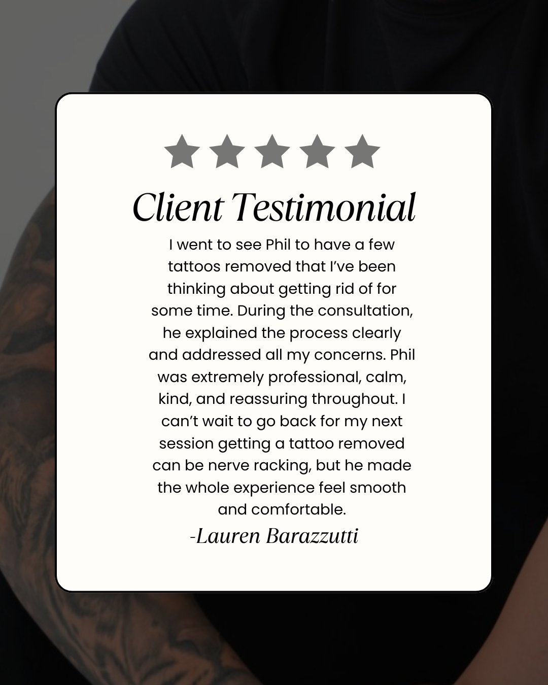 Grateful for clients like Lauren.
At Tailored Tattoo Removal, this is the level of care, honesty and results you should expect every time.
Time to say goodbye to that unwanted tattoo you have? DM me &rsquo;start&rsquo; to begin your tattoo removal jo