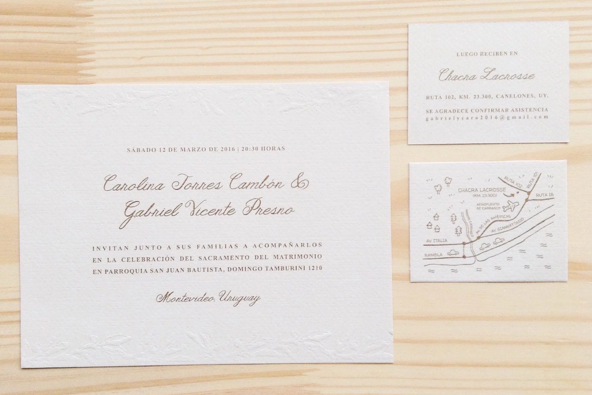 TARJETA + MINI-TARJETA MAPA + SOBRE | DISEÑO PERSONALIZADO | Boda: Carolina y Gabriel