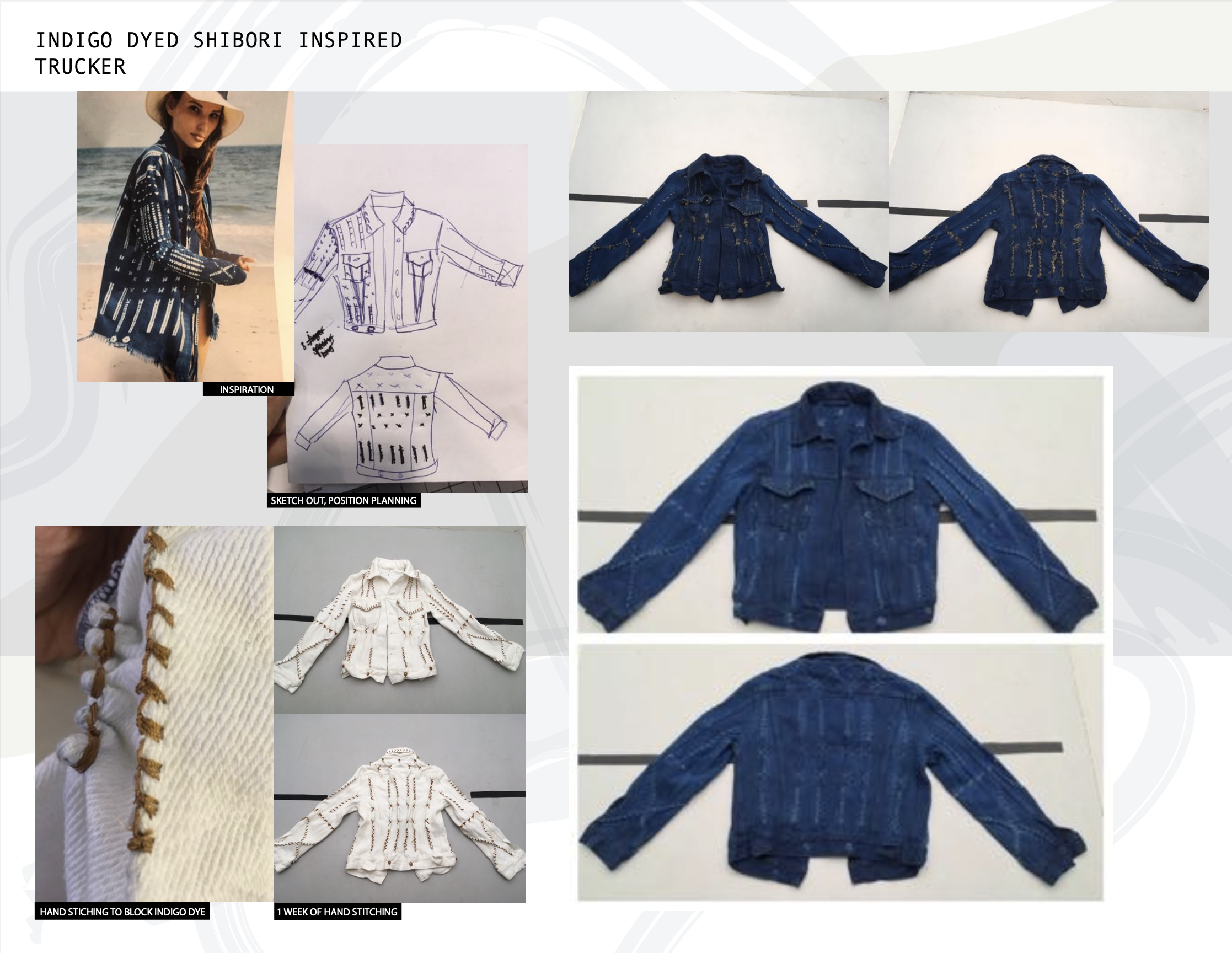 Custom Hand Embroidered and Shibori Dyed Twill Women's Jacket. 2016