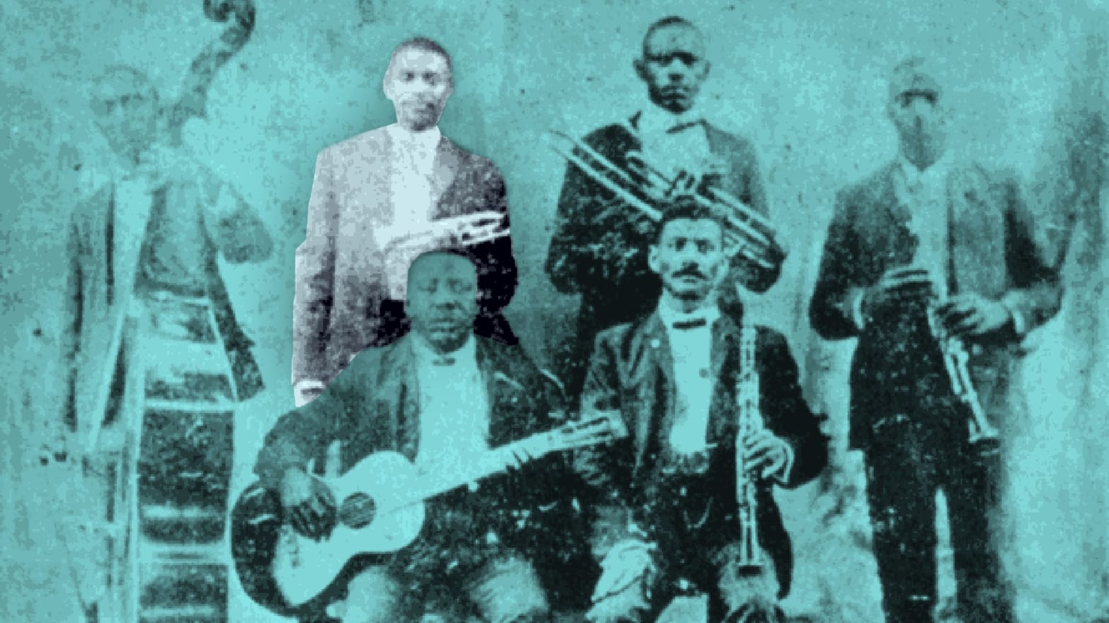 Bluesman Buddy Bolden holding his cornet trumpet 1895.