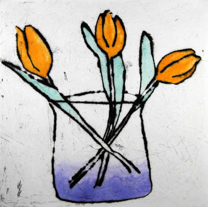 Tulip Trio drypoint and watercolour 40.5 x 40.5 cm £395 unframed