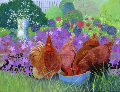 Four Chickens in the Garden acrylic £770