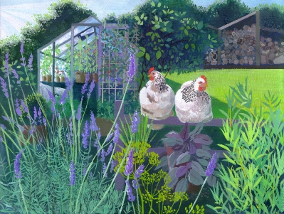 Summer Morning Hens acrylic sold