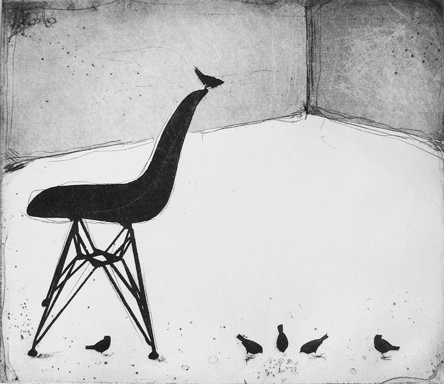Eames and the Birds etching 30 x 28cm £125