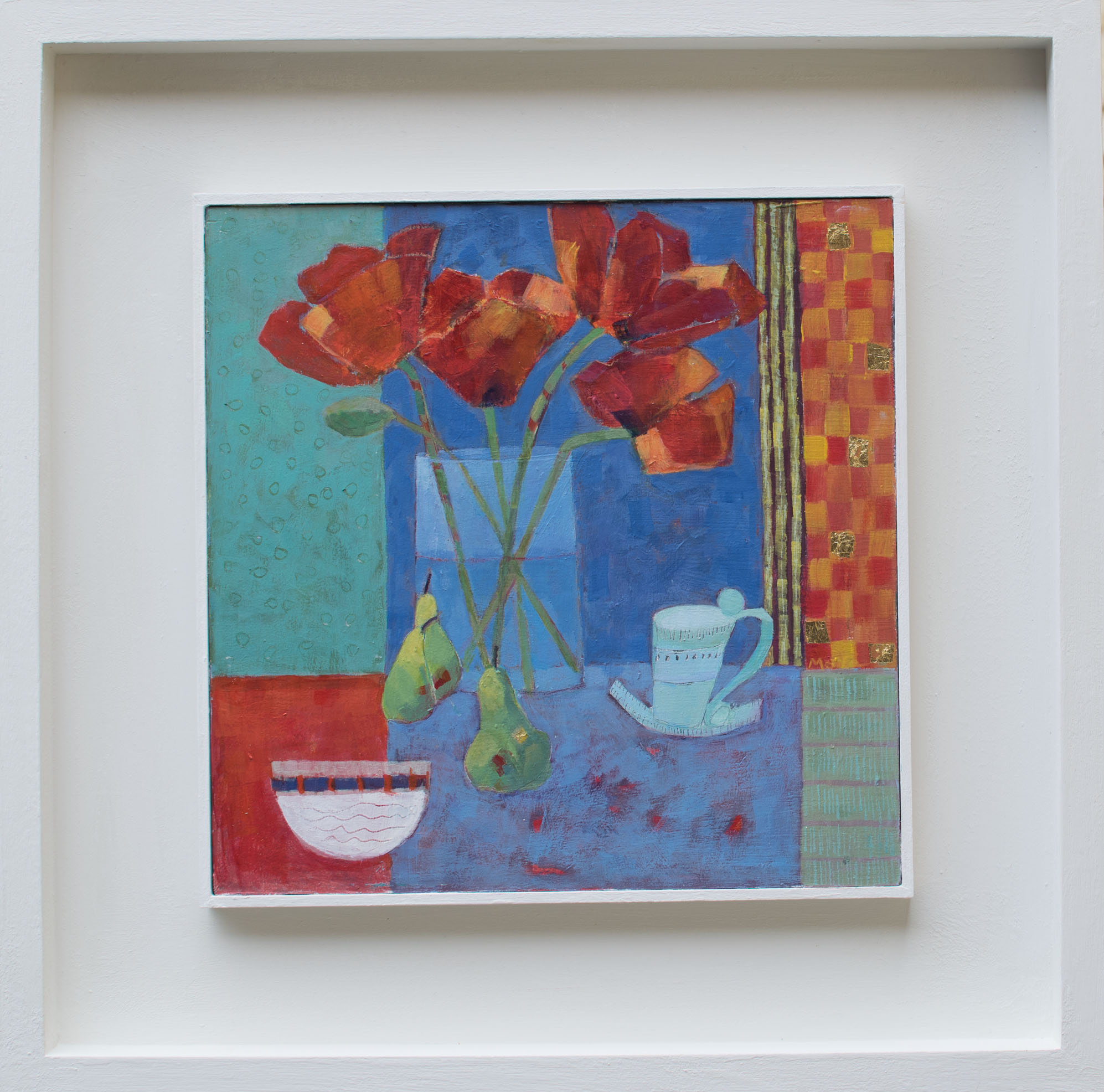 Still Life With Poppies acrylic on board 49 x 49 cm framed SOLD