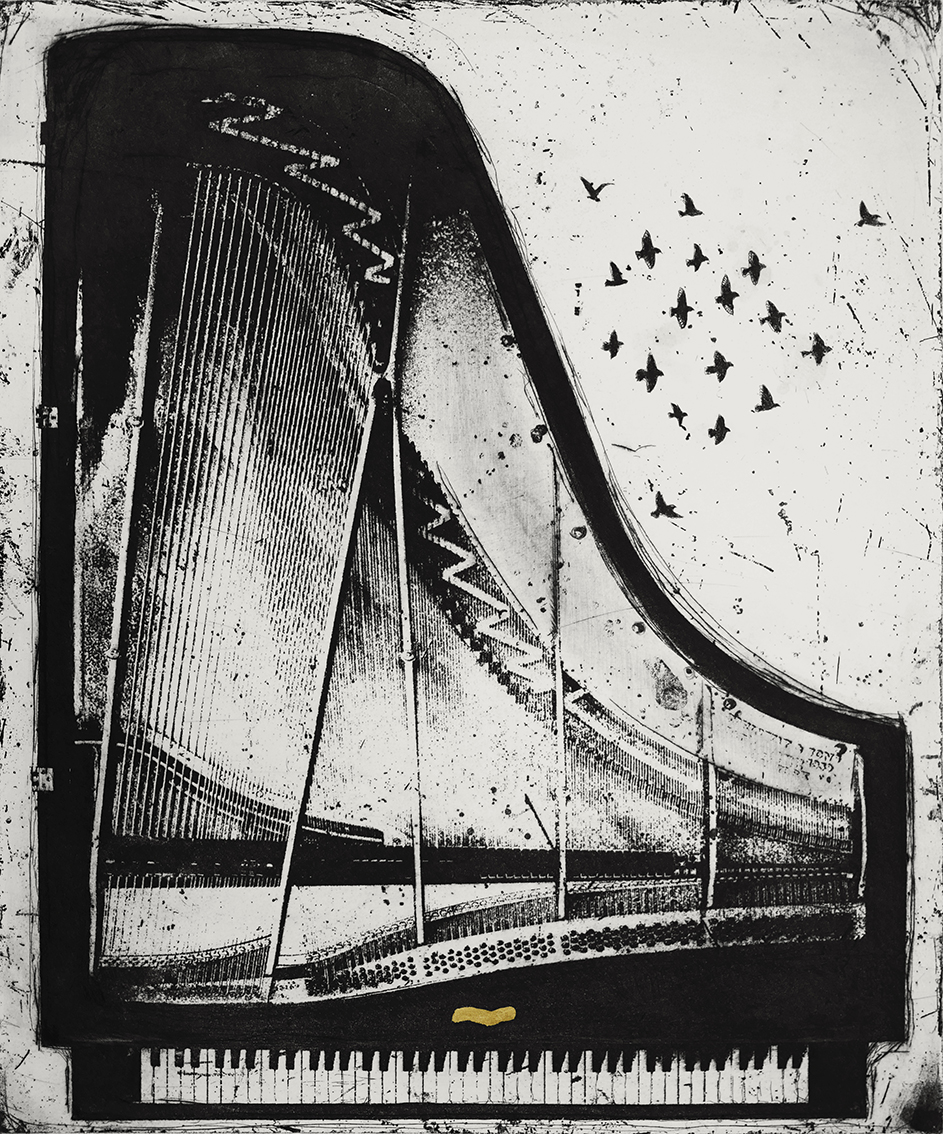 Echo From a Silent Piano etching with gold leaf 63 x 68cm £400 (unframed)