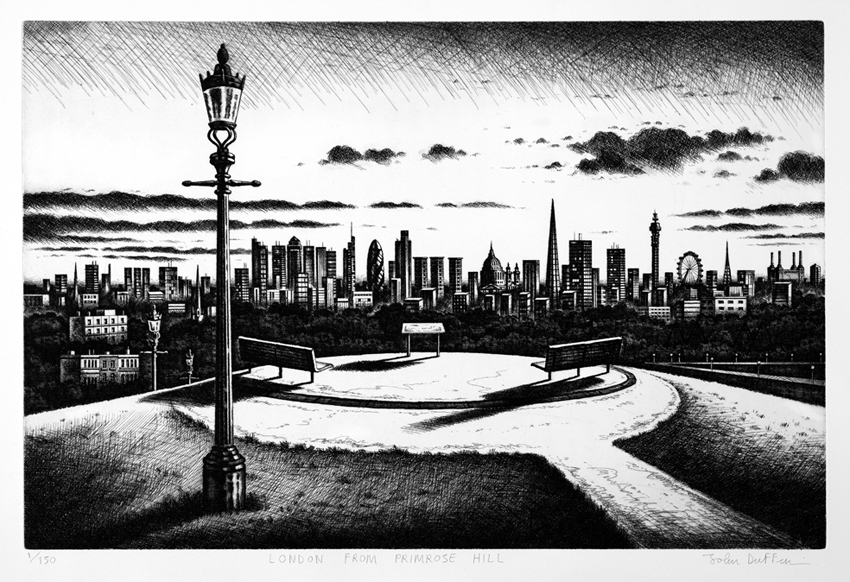 John Duffin London from Primrose Hill etching