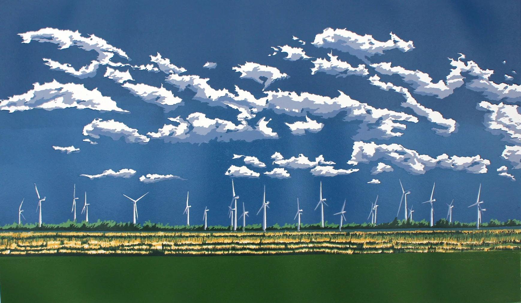 A Different Type of Farm (variation) reduction linocut 30 x 51cm image size £220 unframed