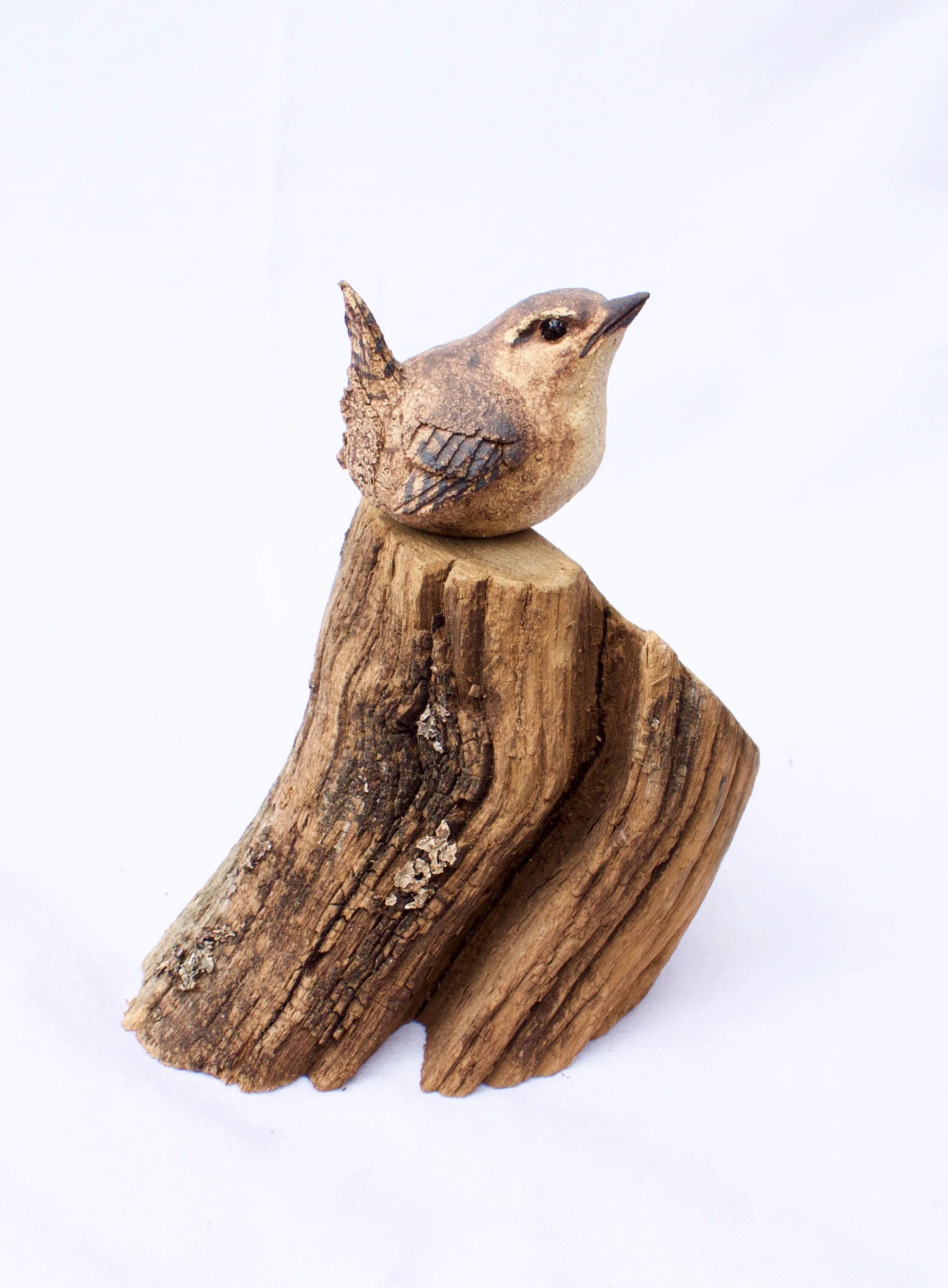 Mounted Wren ceramic on wood £77 SOLD