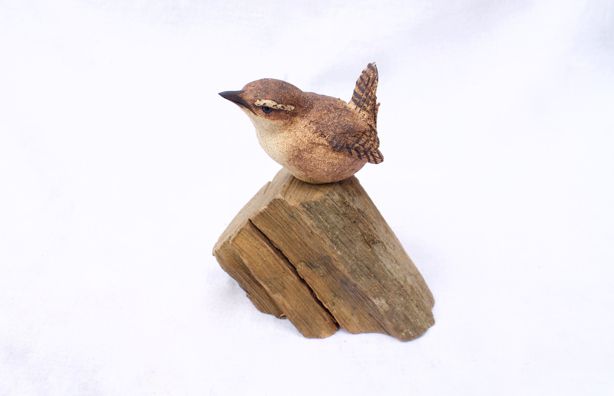 Mounted Wren ceramic on wood £77 SOLD