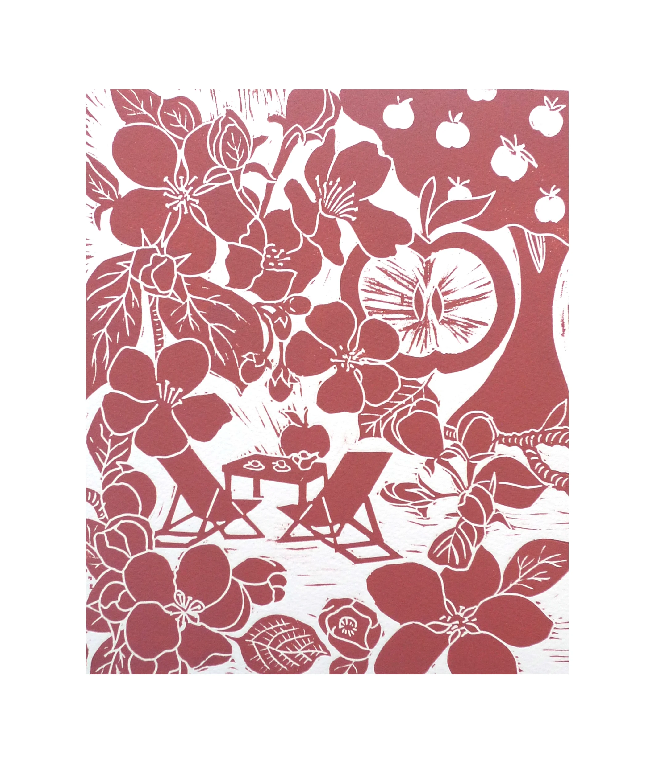 The Orchard at Granchester Linocut 21 cm x 25.5 cm £45