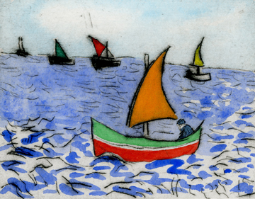 Fishermen drypoint and watercolour 8.5 x 10.5 cm £199 unframed