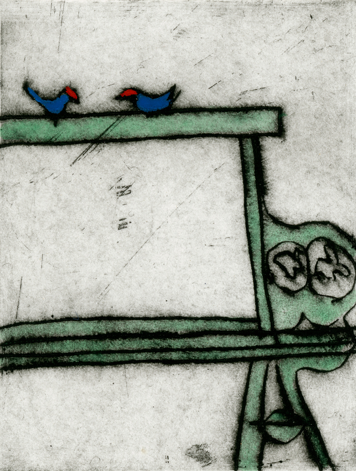 Chat drypoint and watercolour 11 x 8.5 cm £150 unframed