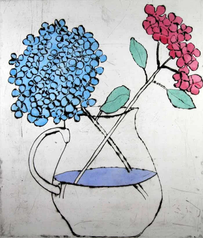 Hydrangea drypoint and watercolour 59 x 50 cm £480 unframed