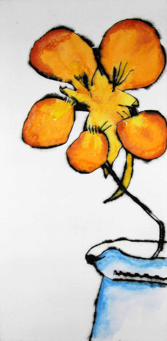 Nasturtium drypoint and watercolour 40 x 20 cm £230 unframed