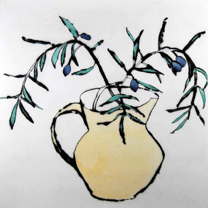 Olives drypoint and watercolour SOLD OUT