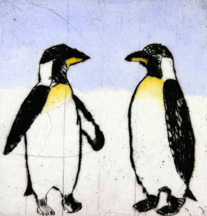 Penguins drypoint and watercolour 15 x 14.5 cm £225