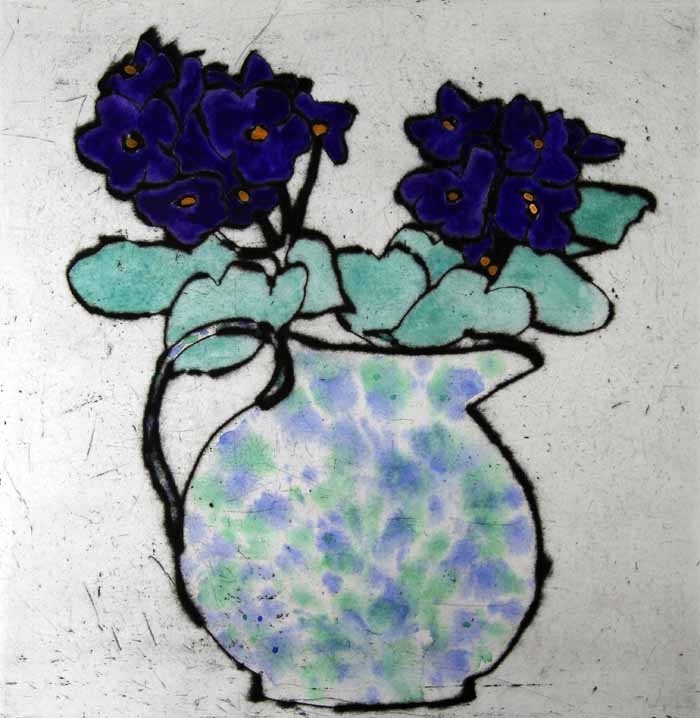 Purple African Violet drypoint and watercolour 41.5 x 40 cm £395 unframed