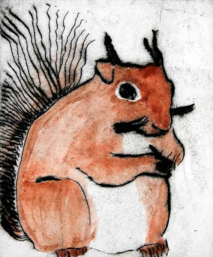 Red Squirrel drypoint and watercolour 15 x 12.5 cm £225 unframed