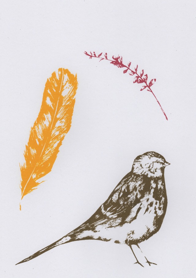 Twite, Feather and Heather screenprint 21cm x 29.5cm £28 (unframed)