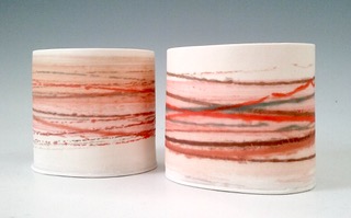 Small Wide Vessels Mono-printed porcelain £48 each 8.5cm h x 10cm d