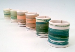 Thimble Vessels Mono-printed porcelain £18 each 4cm h x 3cm d