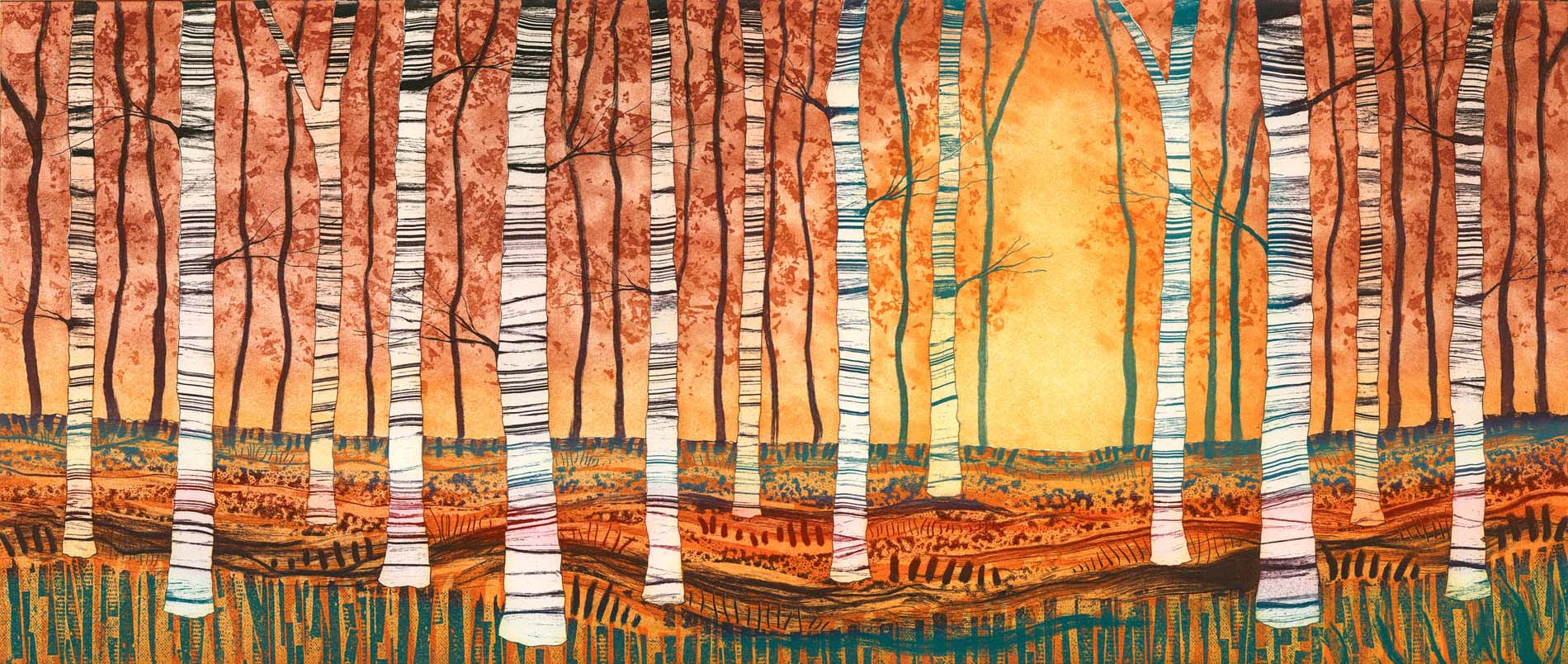 Silver Birch, Autumn Gold etching 60 x 32cm unframed £320 70 x 42cm framed £395