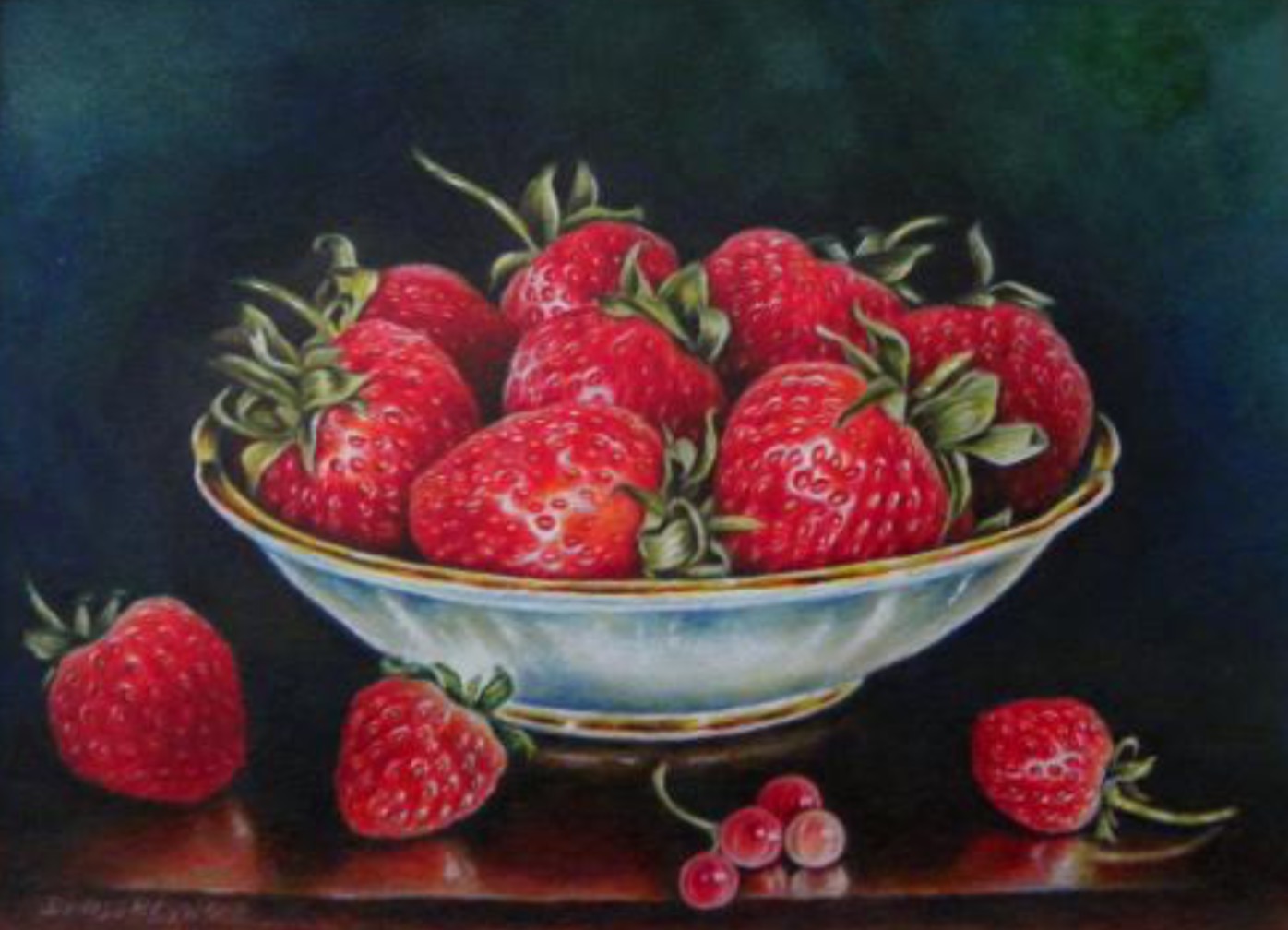 Strawberries watercolour 20 x 24cm (framed)