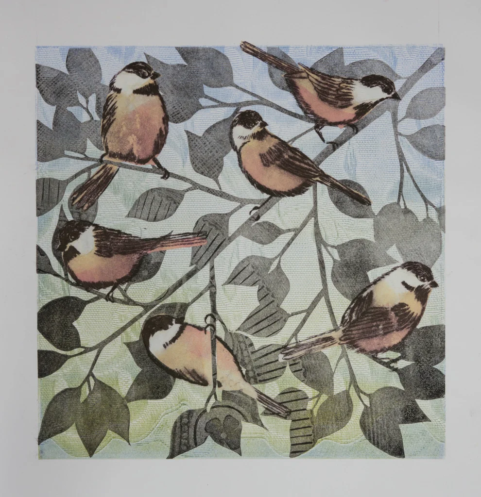 Instances of Alertness Monoprint, linocut, drypoint & chine colle 30 x 30cm framed sold