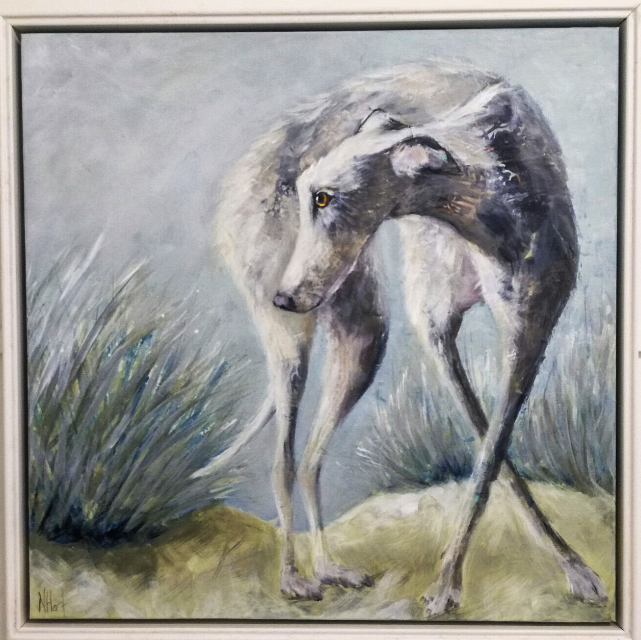 Holkham Hound mixed media 54.5 x 54.5 cm sold